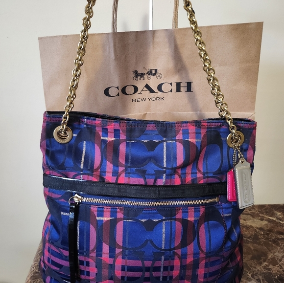 Coach Poppy Blue and Pink 2way Bag EUC - Picture 11 of 16